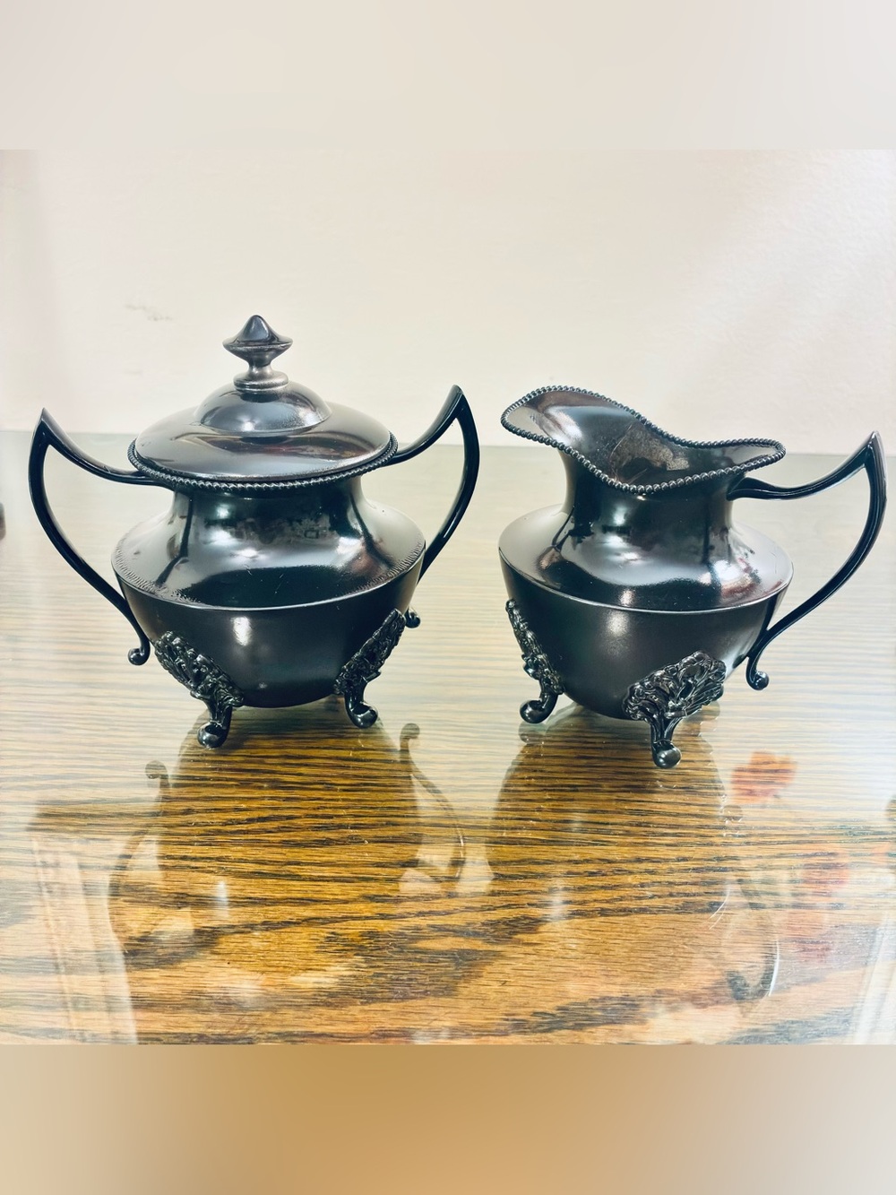 Classic Black Metal Sugar and Creamer Set